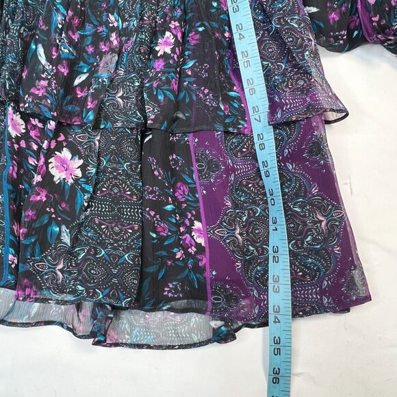 Ramy Brook Silk Ruffle Mini Dress Black Purple Paisley Floral Cocktail Boho Med - Picture 7 of 12